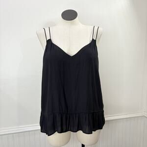 GAP Womens Size 20 Tank Top Black Double Strap Chiffon Lined Ruffle Hem Relaxed